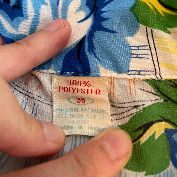 Vintage Aloha Floral Geometric Sleeveless Blouse Shirt Sz 38 M/L Retro 60s 70s - Picture 3 of 7